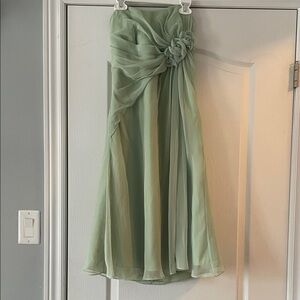 Strapless Sage Green Chiffon Dress with Rosette Detail
